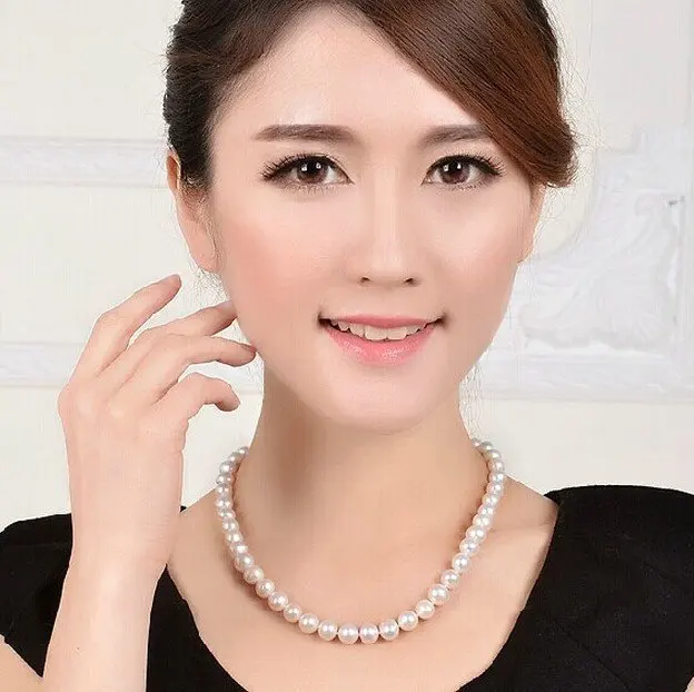 

Eternal wedding Women Gift word 925 Sterling real 925 real natural big Counter genuine natural pearl necklace 9-10