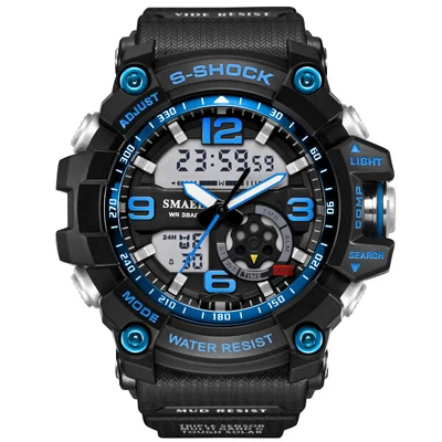 Роскошные спортивные мужские часы G style, модные, светодиодный, цифровые, ударные, кварцевые часы, водонепроницаемые, повседневные, военные, наручные часы, Relogio - Цвет: Black blue