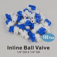 100 pack of 14 inch od straight inline tap ball valve quick connector fittings for water filters and ro reverse osmosis systems