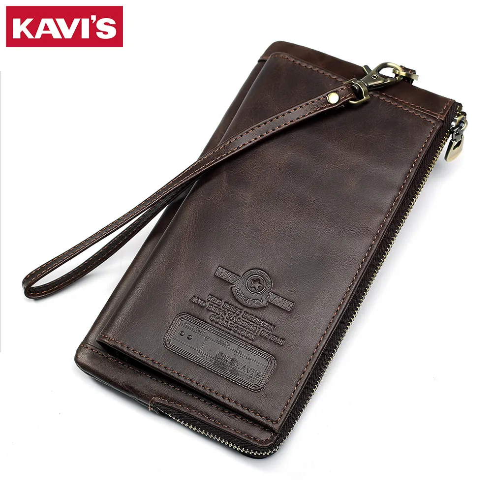 Мужской кошелек из натуральной кожи KAVIS мужской клатч сумка для телефона монет