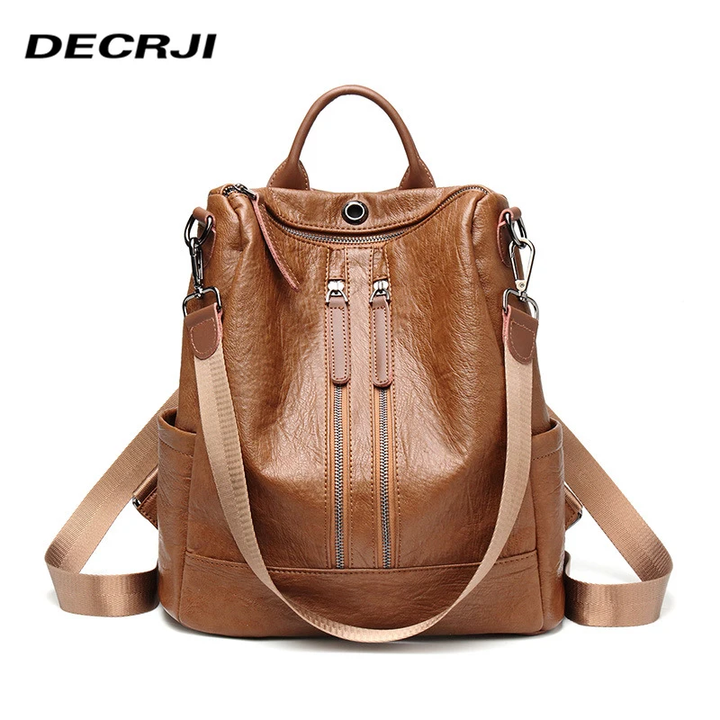 

DECRJI Fashion Soft PU Leather Ladies Backpack Shoulder Bag Female Vintage Mochila Feminina School Bags For Women Rucksack 2020