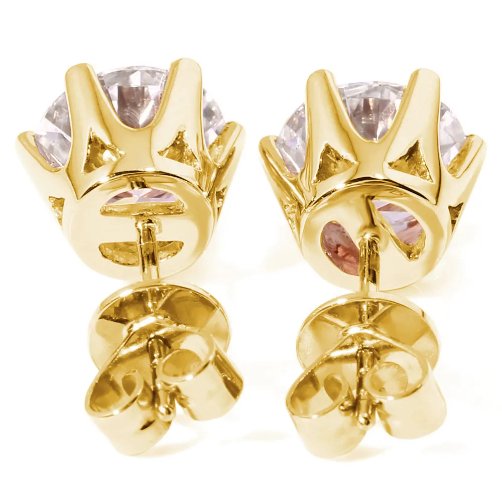 Женские прозрачные серьги гвоздики с муасанитом Transgems желтое золото 14 к 585 пробы