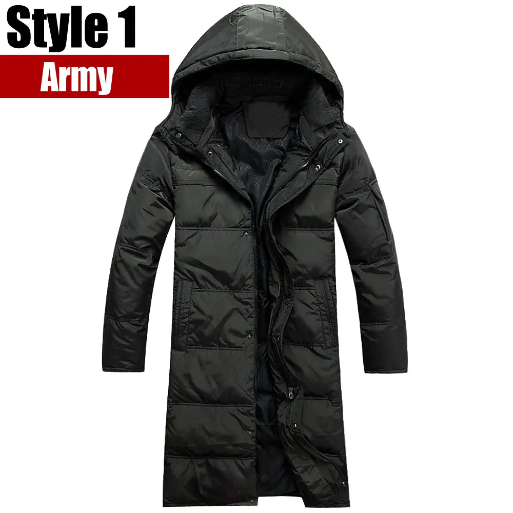 Style1 Army Модная парка, пальто, мужская зимняя куртка, Мужская утолщенная куртка на 90% белом утином пуху, длинный плащ, пуховик размера плюс-XXXXL - Цвет: Style1 Army