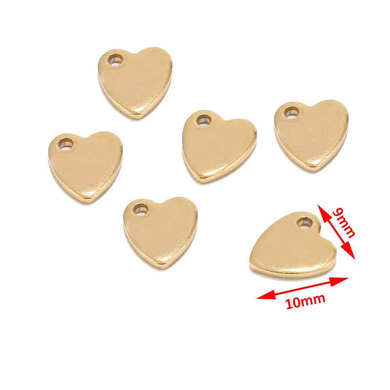 10mm Heart Gold Пустые штамповочные бирки в форме сердца из нержавеющей стали, золотые плоские бусины, подвески в виде сердца, подвески, фурнитура для ювелирных изделий, индивидуальный тег - Окраска металла: 10mm Heart Gold