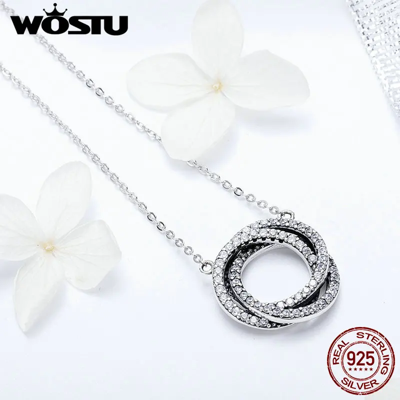 WOSTU, горячая Распродажа, настоящее 925 пробы, серебро, тройной счастливый круг, подвеска, ожерелье для женщин, роскошный S925 ювелирный подарок CQN259