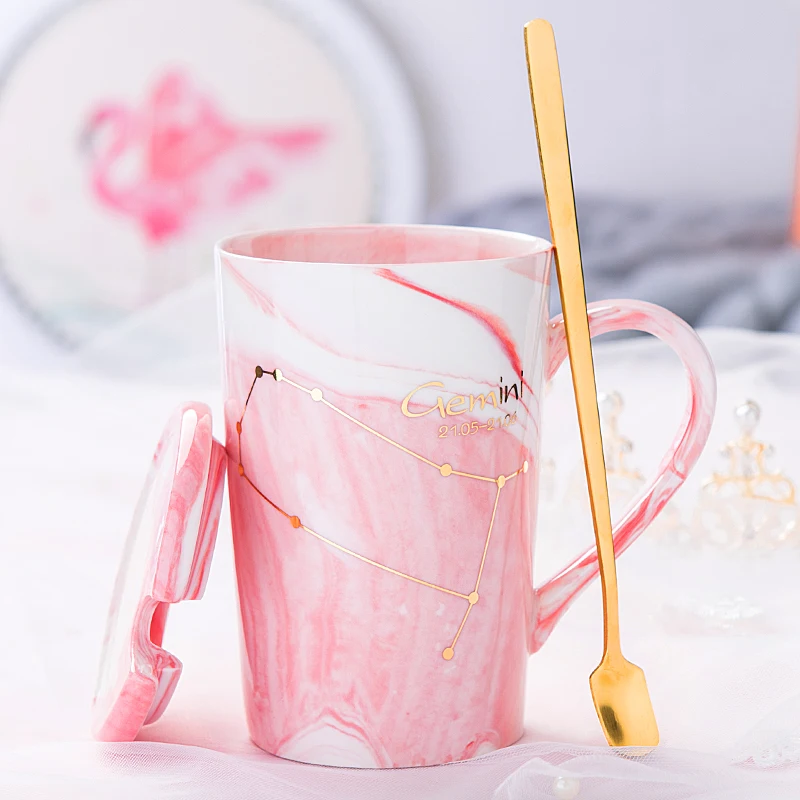 Nordic 420ml ceramic coffee milk cup popular constellation theme lucky with lid and spoon birthday wedding gift for friends | Дом и сад