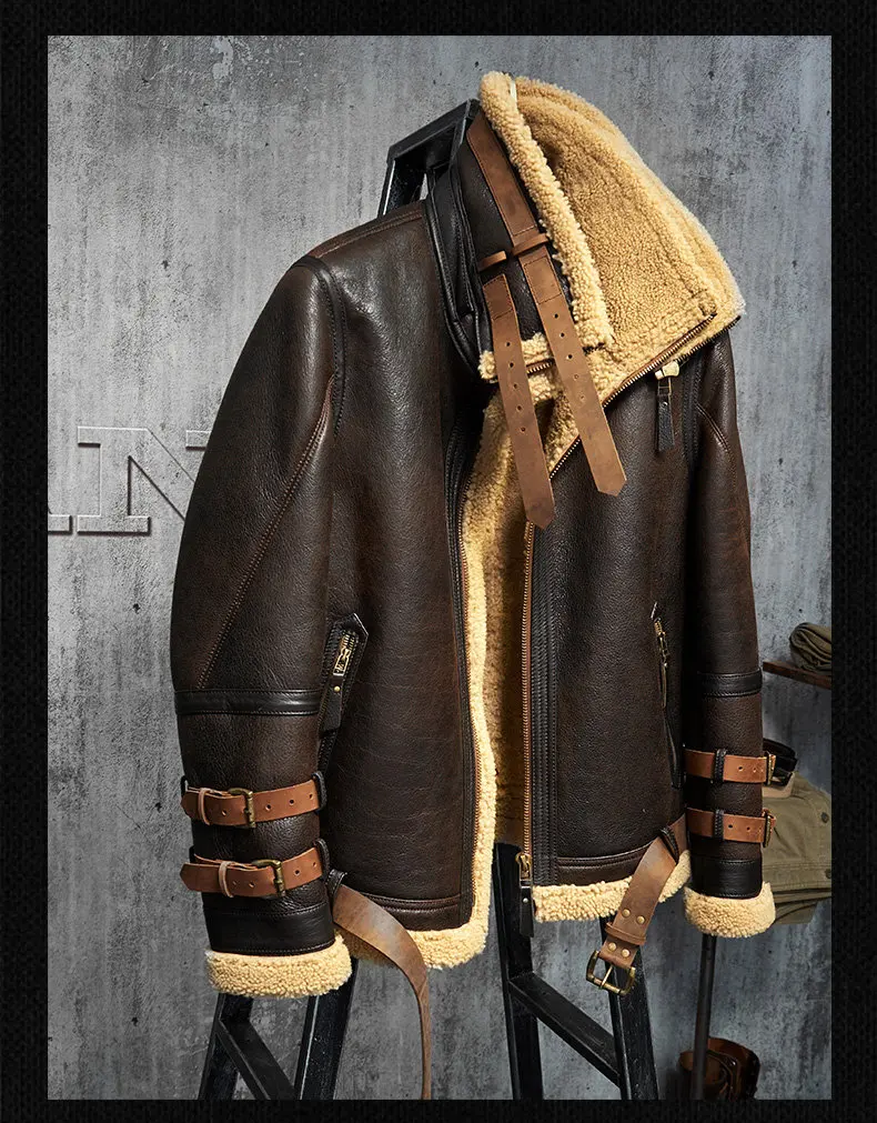 Мужская куртка из овчины B3 летная куртка импортная шерсть из Австралии Короткая кожаная куртка мужская овчина Авиатор шуба
