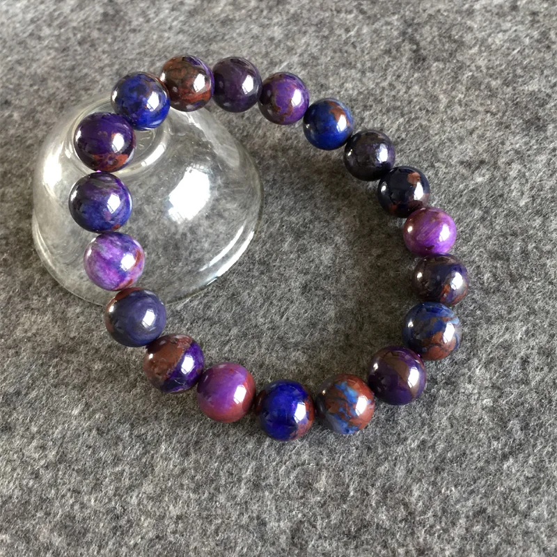 

South Africa High Quality Natural Genuine Dark Purple Blue Sugilite Stretch Finish Bracelet Round beads 10mm 05135