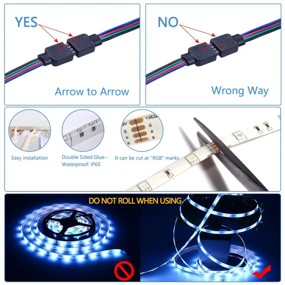 Светодиодная лента 5050 RGB 1 м 5 10 15 с синхронизацией музыки для украшения праздника