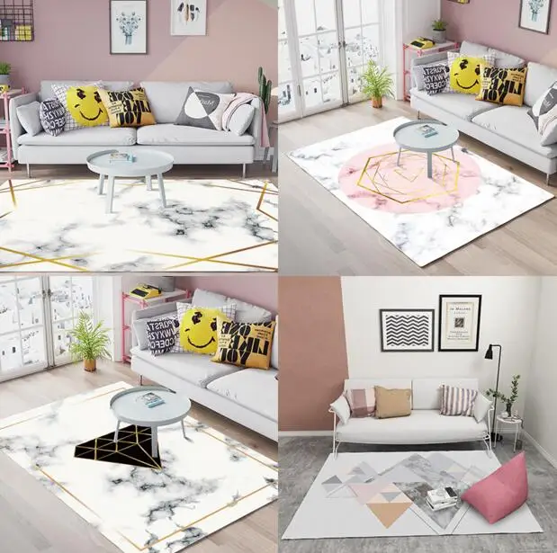 Новый ковер в скандинавском стиле с геометрическим мраморным узором для