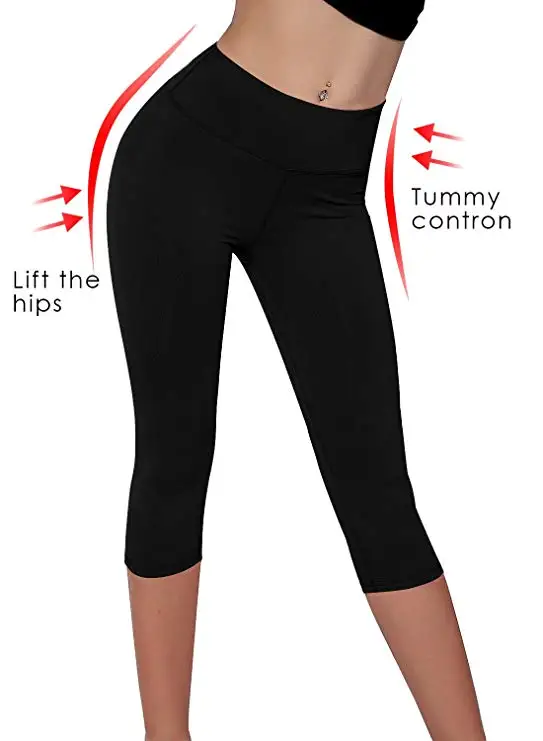 ICOSTUMES womens Mid-Calf Length High Waisted Leggings Non See-Through Fabric Leggings Waistband Elastic Fitness Pants