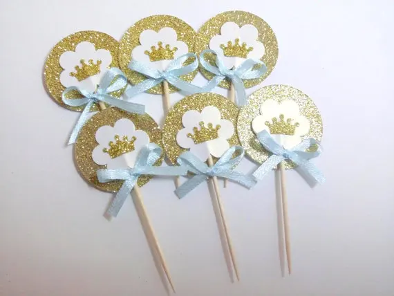 Принц или принцесса золотая корона с блестками вечерние пики кекс Toppers baby shower