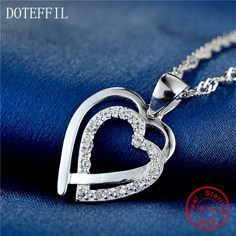 Женское ожерелье из серебра 925 пробы с кулоном в виде двух сердец|women jewelry|chain
