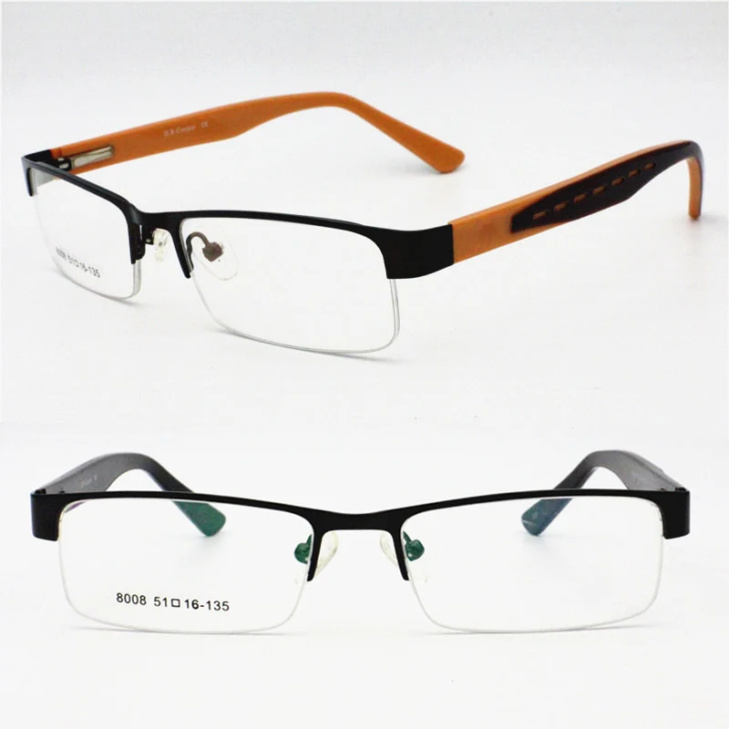 

pull sales 8008 rectange shape half-rim metal combined acetate temple with flexible dual colors optical glasses frame for teens