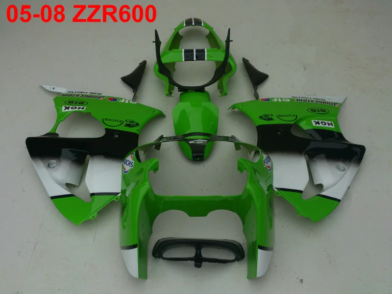 Литьевая форма 100% подходит для Kawasaki Ninja ZZR600 05 08 Обтекатели зеленого белого