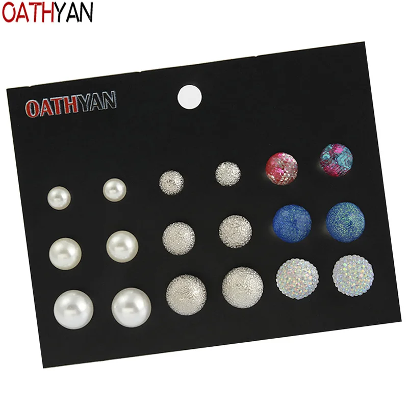 OATHYAN 9 пар/компл. классические серьги-гвоздики из искусственного жемчуга наборы