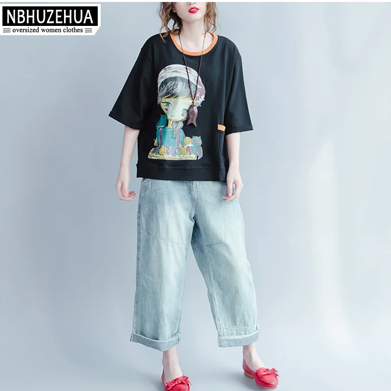 NBHUZEHUA A66 Женская Корейская Харадзюку kawaii футболка большого размера мультфильм