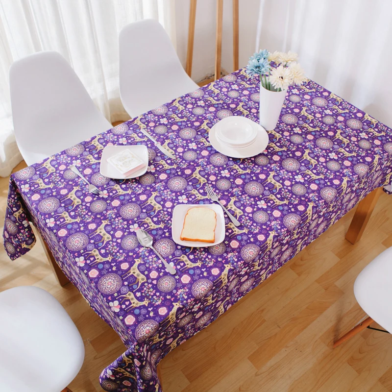 Colorful Fawn Purple Cotton and Linen Square Tablecloth Fabric Pastoral Small Fresh Coffee Bar Christmas Table | Дом и сад