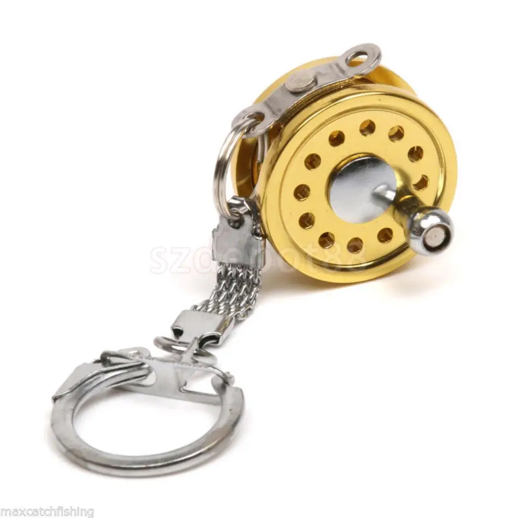 

Mini Fly Fishing Reel Charactor Miniature Key Chain Gold Key Chain Keyring