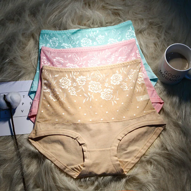 Light blue Pink Skin LANGSHA, 3 шт./лот, женские трусы с высокой посадкой, Утягивающие трусы, Корректирующее белье, сексуальное кружевное нижнее белье, женское боди, трусы - Цвет: Light blue Pink Skin
