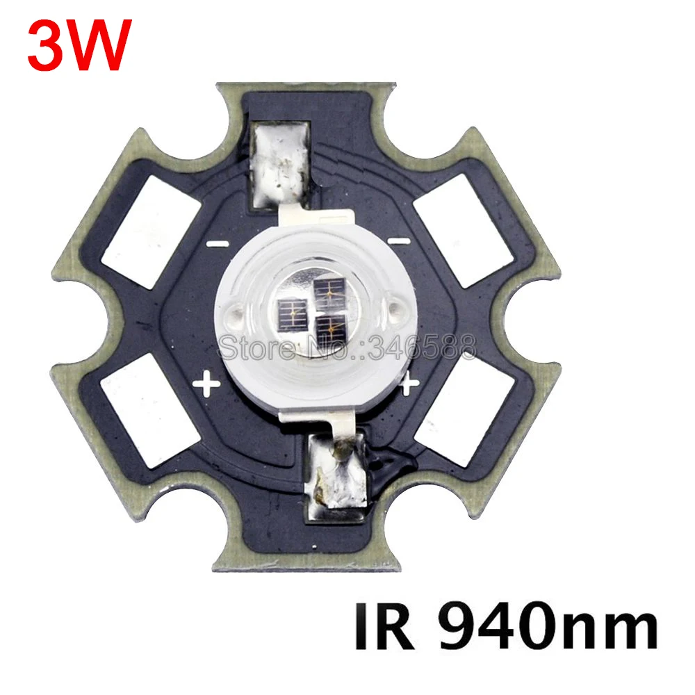 

3W Infrared IR 940NM High Power LED Lighting Emitter Diode DC1.5-1.7V 750mA with 20mm Star Platine Base