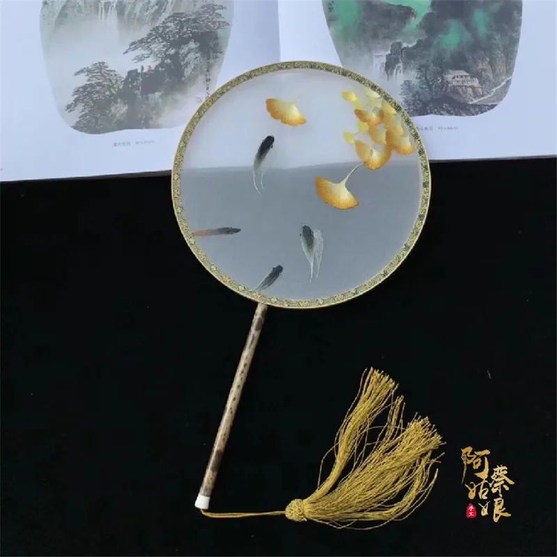 

Suzhou embroidery Butterfly Cat palace fan pure hand embroidery boutique double-sided embroidery group fan Chinese style