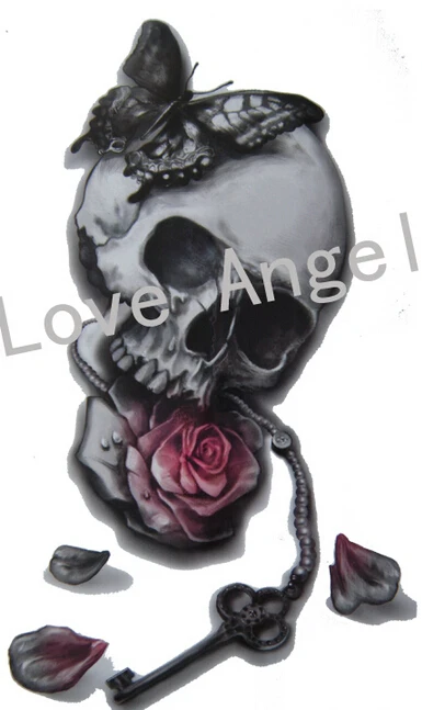 3 шт красочные бабочки Роза ключ дизайн большой временный стикер татуировки