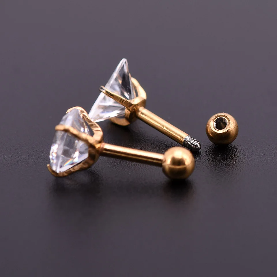 1 х золото цирконовое сердце-кристалл круглый шар язык губы бар кольцо из