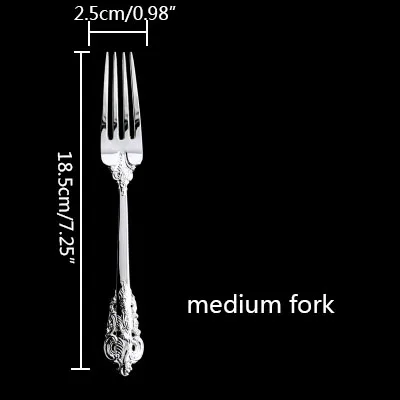 1pc Medium Fork 1 шт Серебряная Посуда Ретро Серебряная вилка западный стиль наборы посуды столовые приборы серебряное покрытие свадебные столовые приборы набор Ресторан Бар - Цвет: 1pc Medium Fork