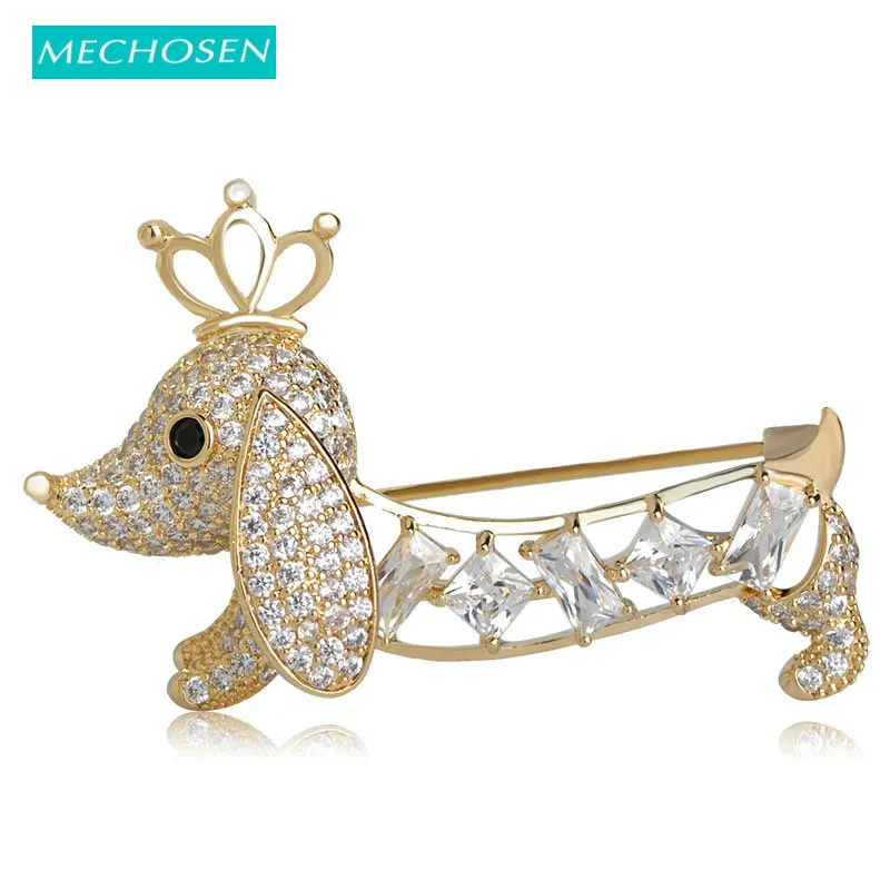 

MECHOSEN Gorgeous Crown King Dog Brooches For Women Luxury Zirconia Animal Broches Pins Hats Scarf Collar Clips Brooch Jewelry