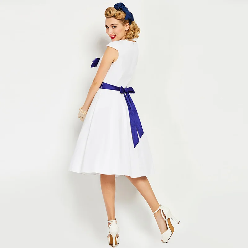 2018 Для женщин Винтаж Платье Pin Up бантом ретро платья Ремни V шеи Лето 1950 S без