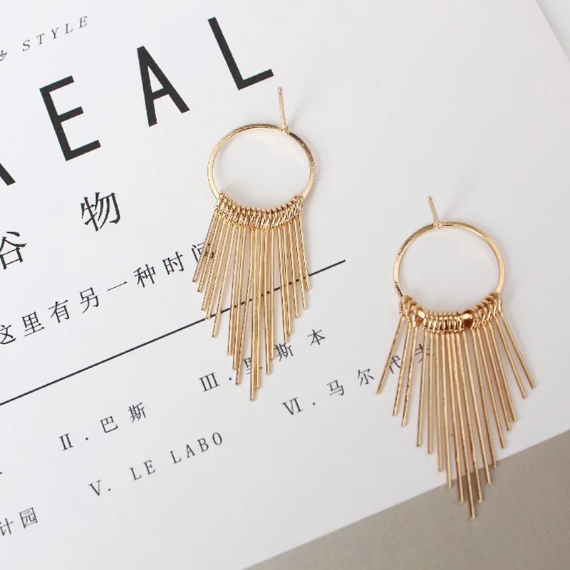 Женские длинные серьги с кисточками золотистые и Серебристые подвески