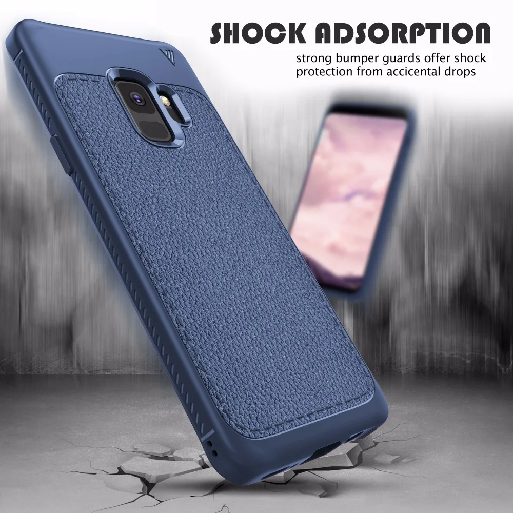 ТПУ силиконовый чехол для Samsung Galaxy S9 Plus Note 8 личи кожа Ударопрочный полный A3 A6 A8 2018