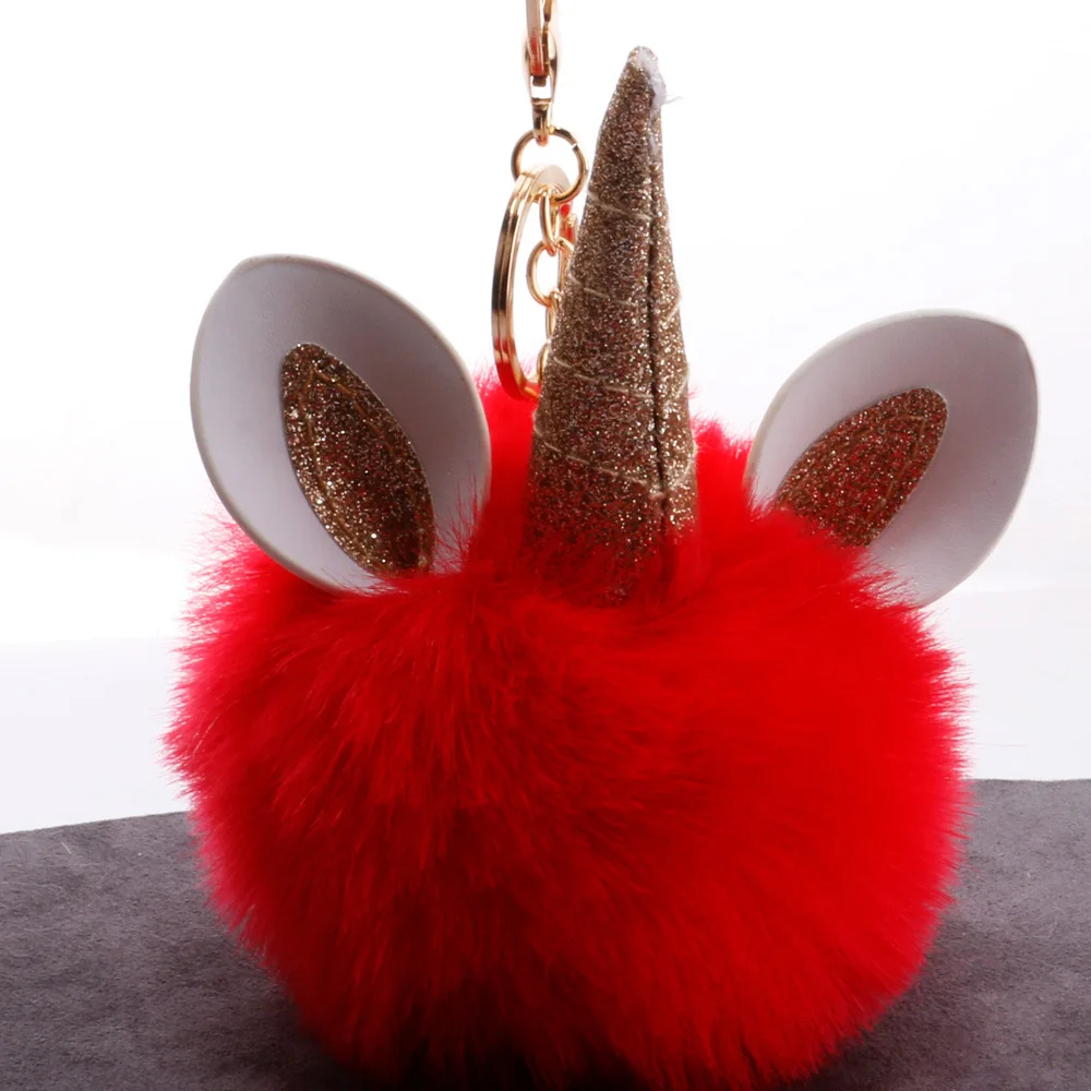 Милый пушистый Единорог брелки Для женщин помпонами из искусственного меха