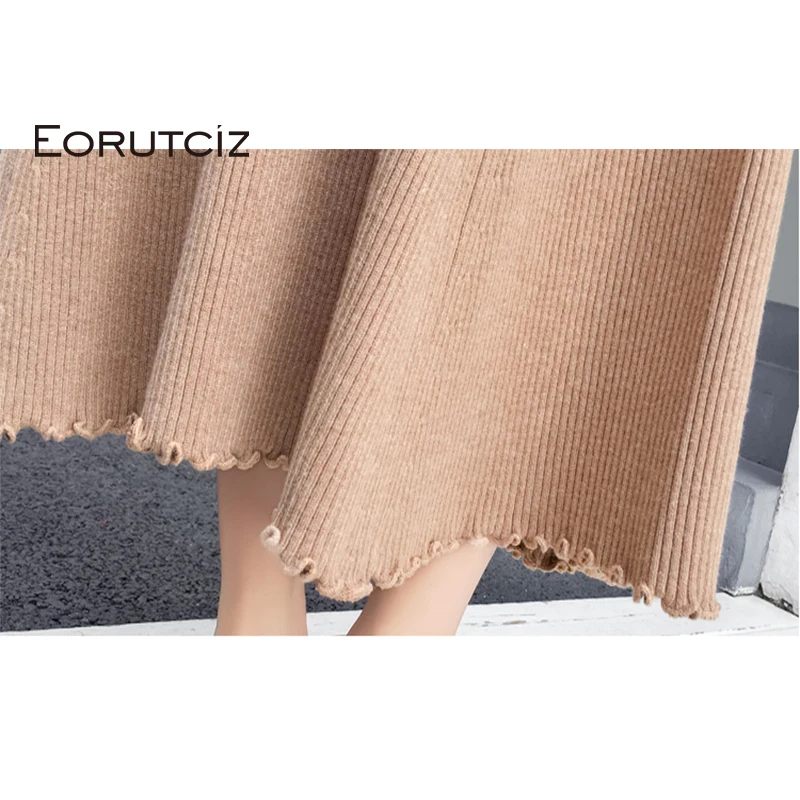 

EORUTCIZ Spring Maxi Skirt Women Pleated Knitted Long Tutu Skirt High Waist Vintage Winter Elastic Elegant Black Skirts LM224