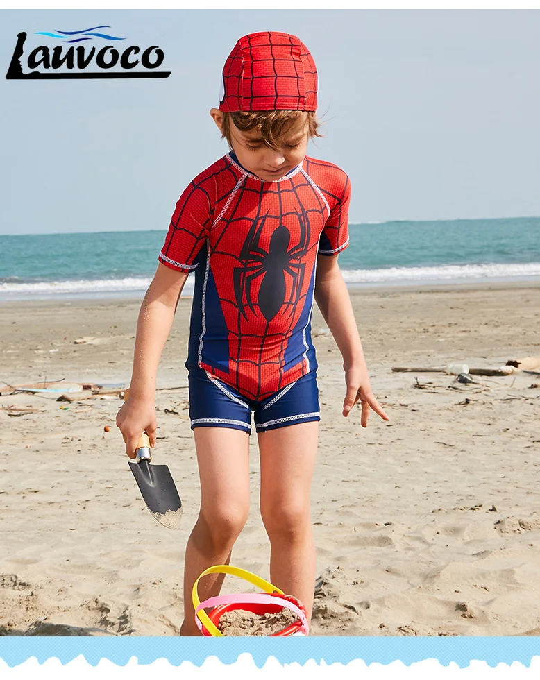 Человек паук печатных милый детский купальный костюм Одна деталь мальчики купальник Спортивный ванный