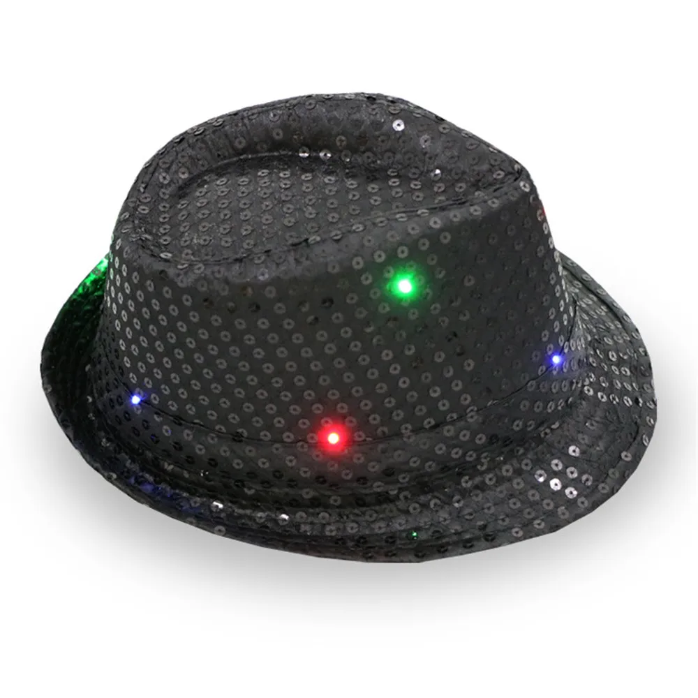 Halloween Sequin Boys Fedora Hat Girls Derby Cap Party Light Up Men Jazz Hats Women Dancing Sunhat MJ Costumes | Детская одежда и