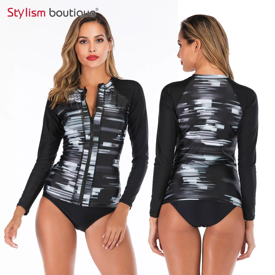 New Rashguard Padded Long Sleeve Swimsuit Surfing Rash Guard Women Two Piece Swimwear Separate Tankini Sport Bathing Suit