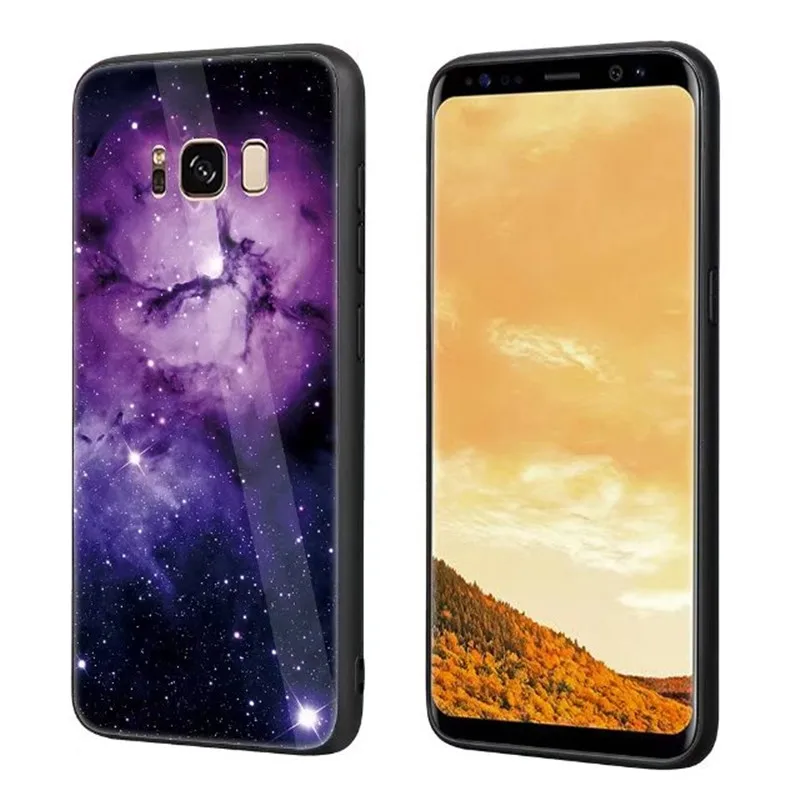 Для samsung Galaxy S8 PlusTempered Стекло Дело ТПУ Мягкая задняя крышка Звездное небо Pattern Shell