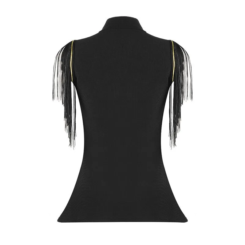 High Quality Sleeveless Tassel Button Fashion Women Bandage Coats Evening Club Party Jackets | Женская одежда