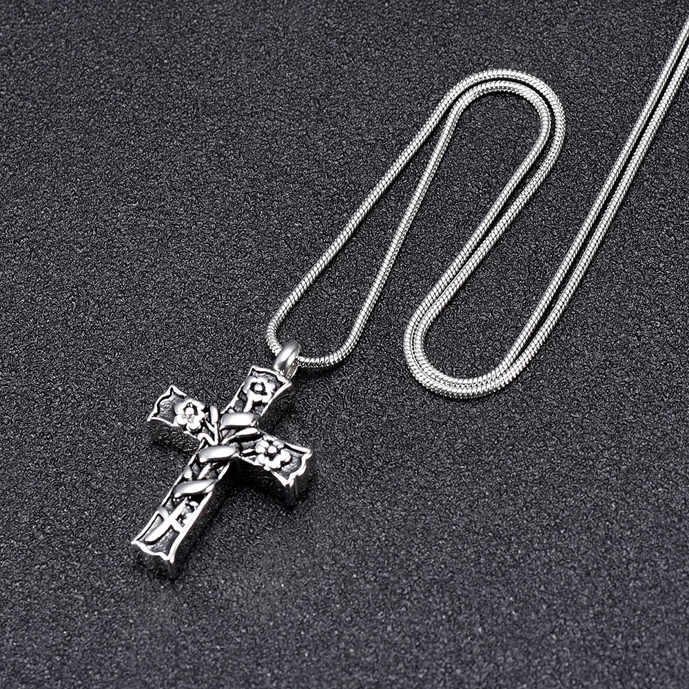 

XWJ9975 Flower Engraving Cross Cremation Urn Necklace Hot Selling Stainless Steel Women Accessories Jewelry Pendant for Ashes