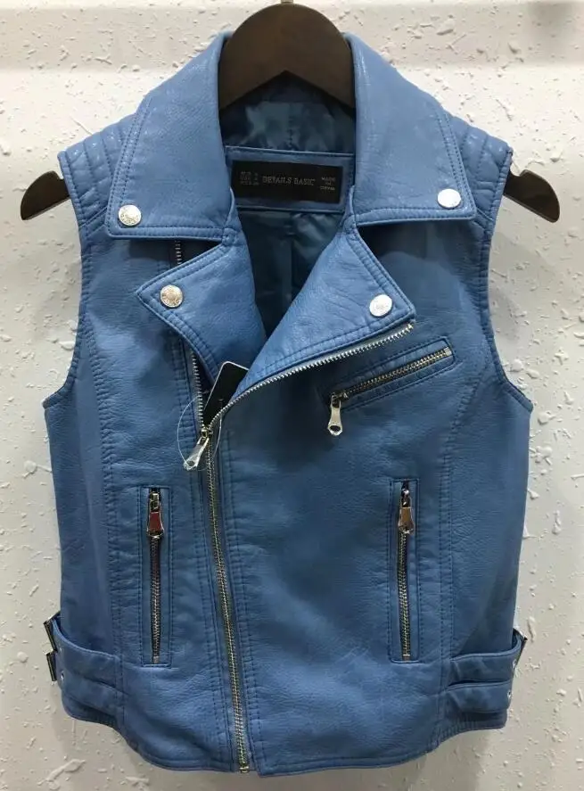 M005 Blue Женский жилет из искусственной кожи, новинка, мотоциклетный жилет на молнии, тисненый жилет из искусственной кожи, тонкий тактический жилет с заклепками, женский европейский Прямая поставка - Цвет: M005 Blue