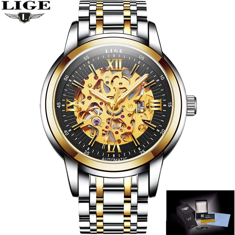 Для мужчин Часы 2017 lige бренд класса люкс известный Военное Дело часы Скелет