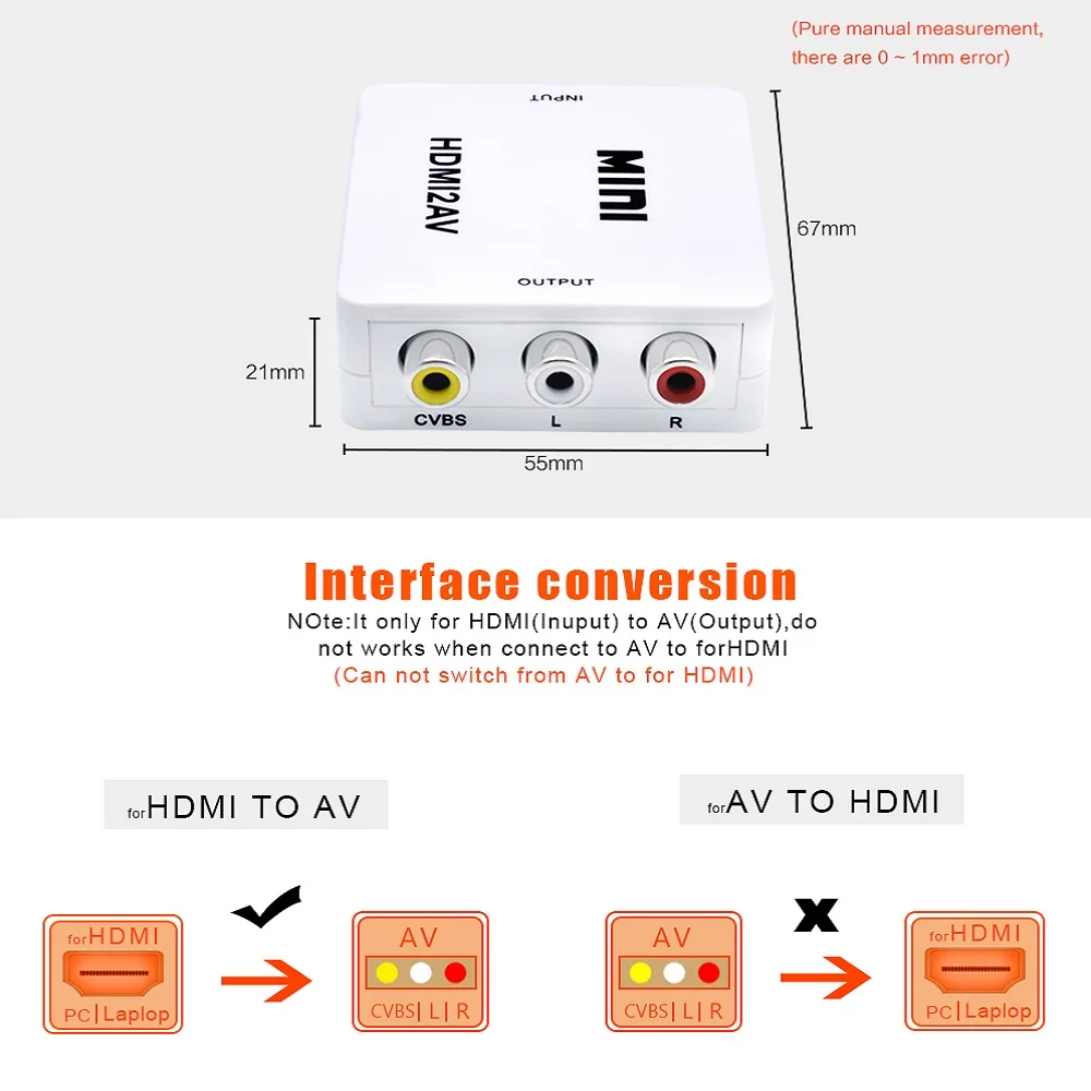 TISHRIC Новый мини HDMI2AV HDMI К AV скейлер композитный HD видео конвертер адаптер Коробка