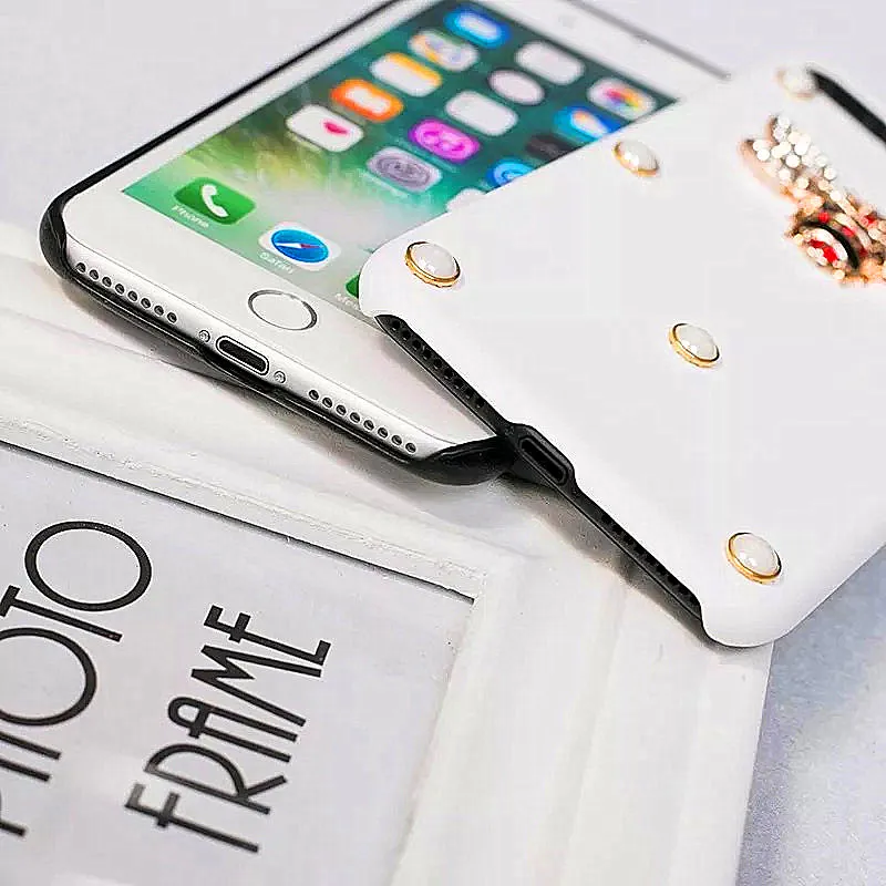 Роскошный кожаный 3D чехол LUDI с металлическим бриллиантом и Пчелой для iPhone X/6/7/8 из