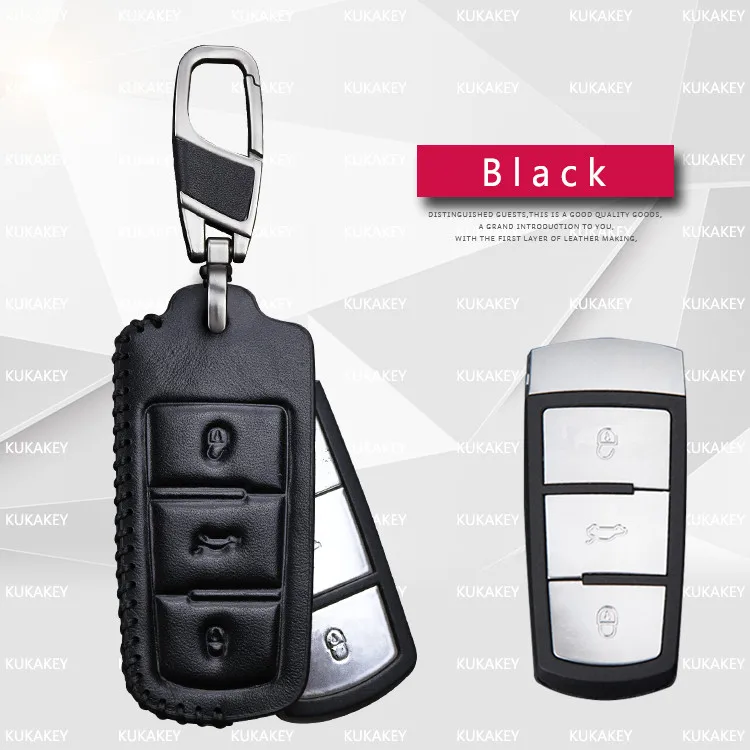 black 3 button Чехол для ключей автомобиля из натуральной кожи для Volkswagen Golf 4 5 6 7 MK7 Passat CC Passat B6 B7 B8 Passat 3C CC Magotan R36 B5 B7L - Название цвета: black 3 button