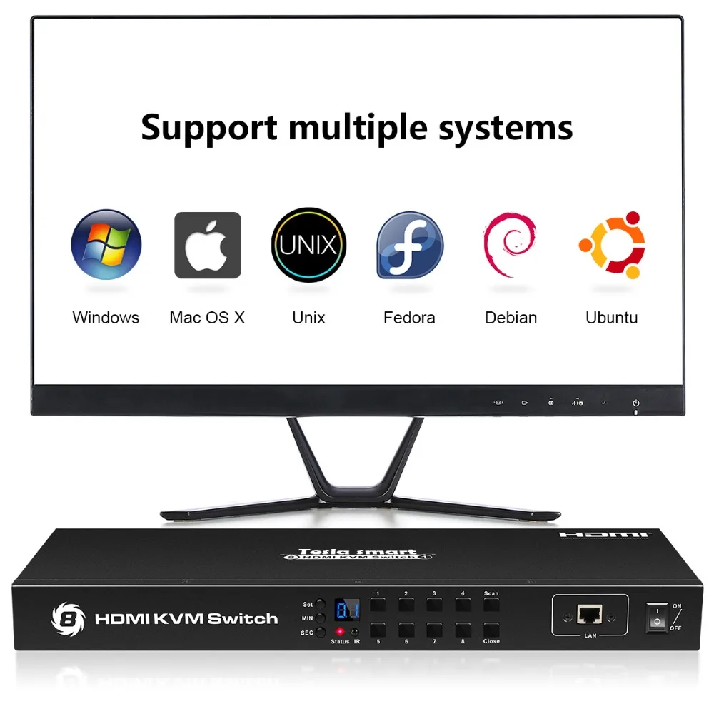 Tesla smart KVM USB HDMI переключатель 8 портов KVM HDMI коммутатор KVM переключатель HDMI Поддержка 3840*2160/4 K 2 шт стойки уши стандарт 1U