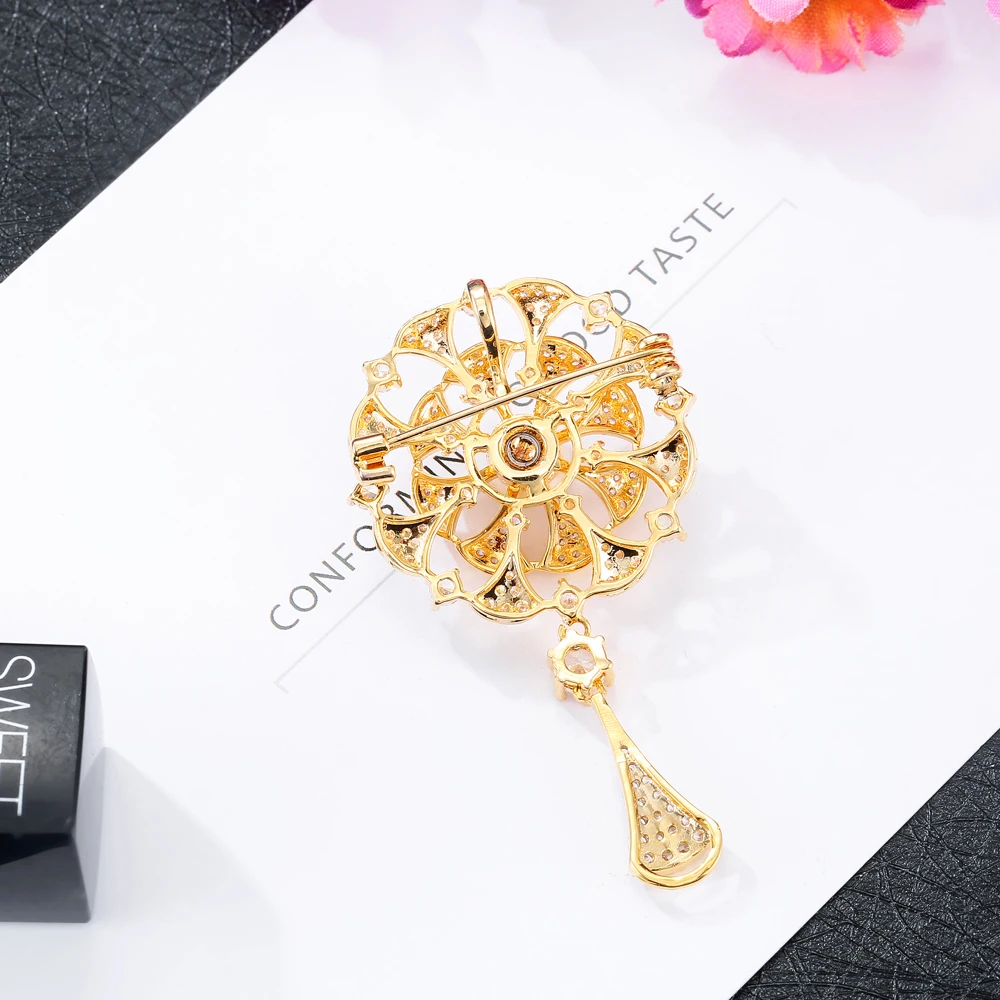 Snuoy Fashion Flower Brooches For Women and Pins Golden Zircon Brooch for Friends Gifts Shirt Suit Accessories | Украшения и