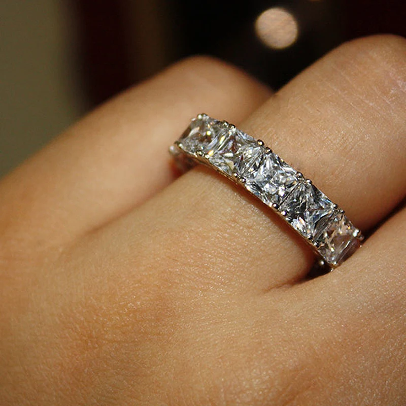 QYI обручальное кольцо женские микро Pave 8 Ct 5A циркон кольцо из стерлингового серебра 925 Юбилей обручальные кольца принимает Частный заказ