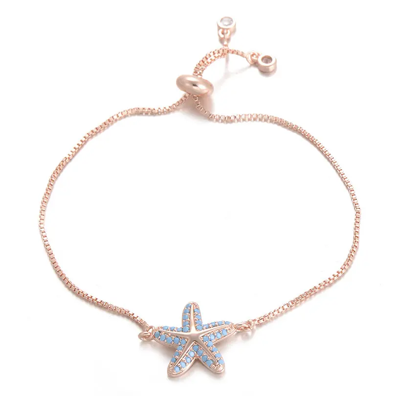 rose gold Pipitree модный синий CZ Циркон Морская звезда браслет женский регулируемый цепь браслеты со звездами браслеты ювелирные изделия в летнем стиле подарок - Окраска металла: rose gold